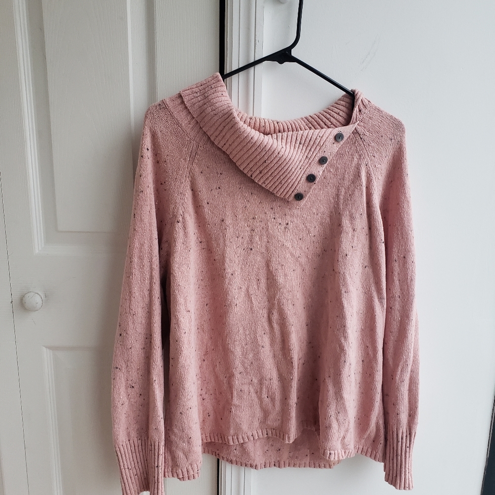 Loulou Pink Confetti Sweater Split Cowl Neck